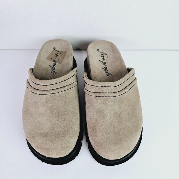 Free People Women's Milo Beige Suede Platform Slip-On Clogs, Sz 8 - Picture 6 of 11
